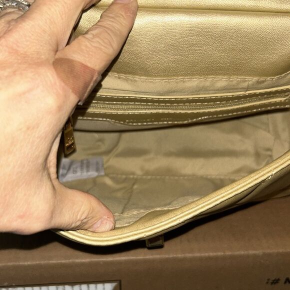 NWT- Badgley Mishka vegan leather big diamond quilting w/studs, metallic gold - Picture 5 of 6